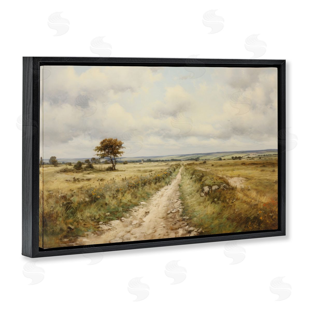 Petal Prints Design Rural Farm Road Black Floating Frame Canvas Wall Art Print