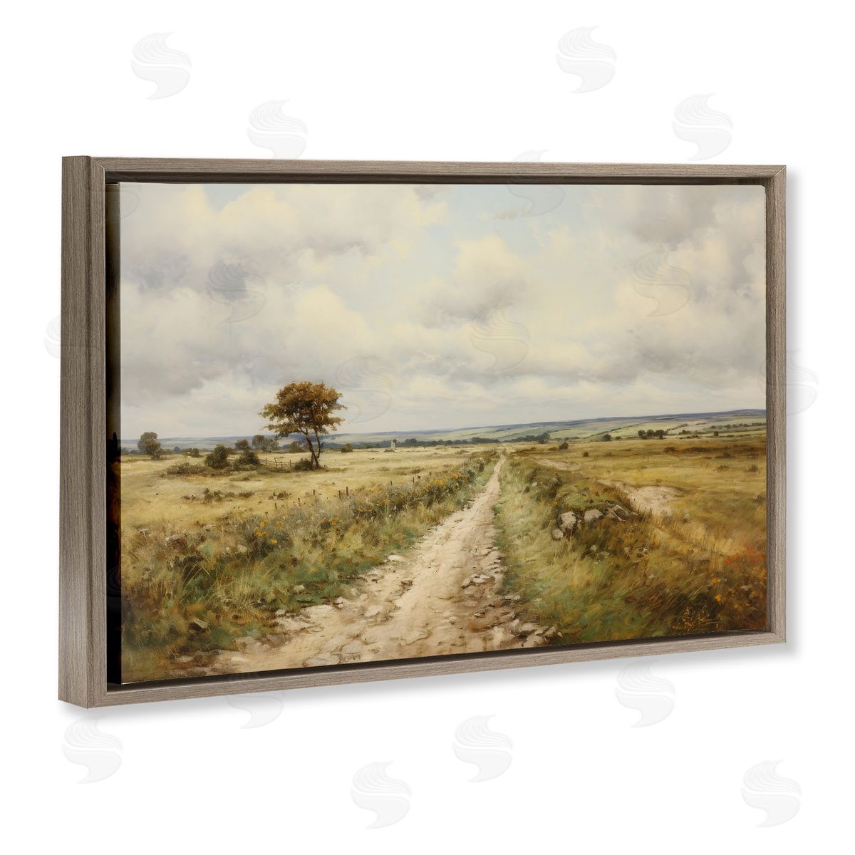 Petal Prints Design Rural Farm Road Brown Floating Frame Canvas Wall Art Print