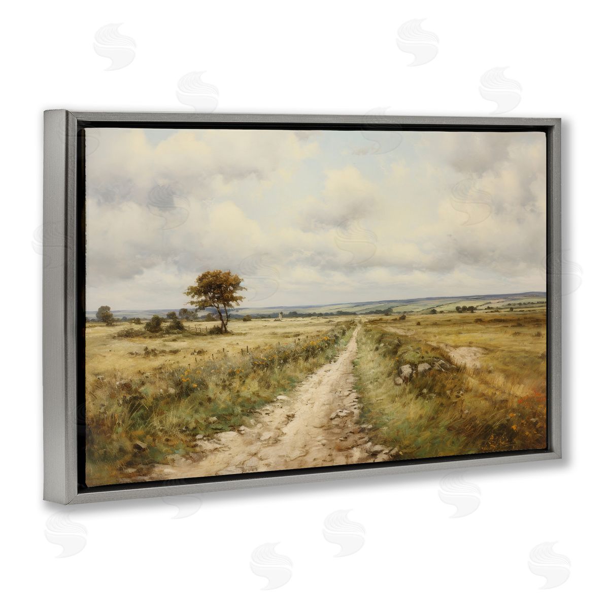 Petal Prints Design Rural Farm Road Gray Floating Frame Canvas Wall Art Print