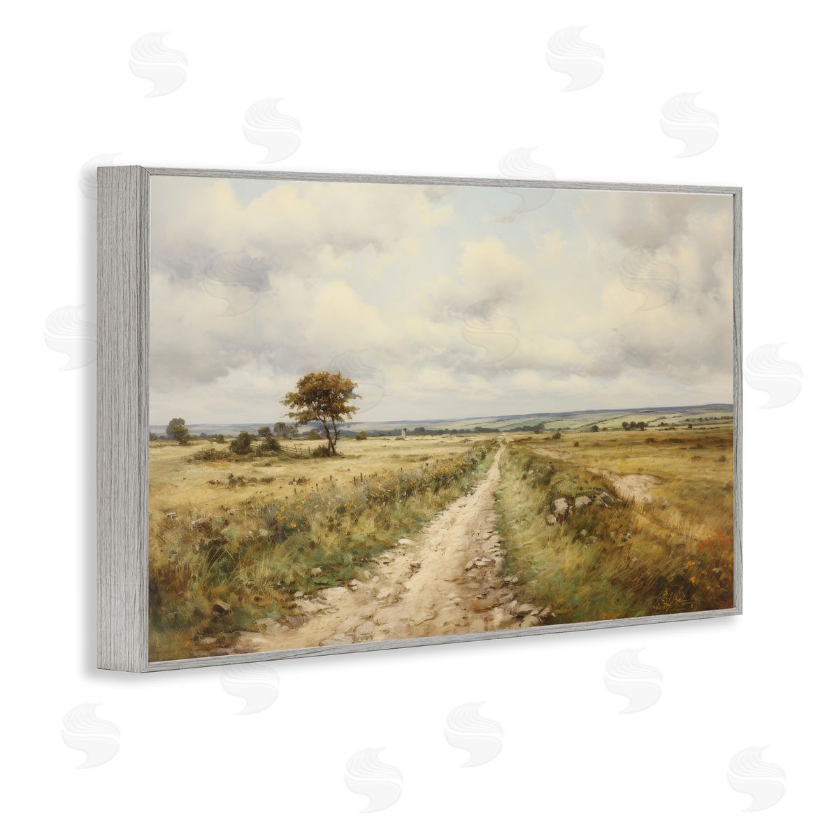 Petal Prints Design Rural Farm Road Gray Framed Giclee Wall Art Print