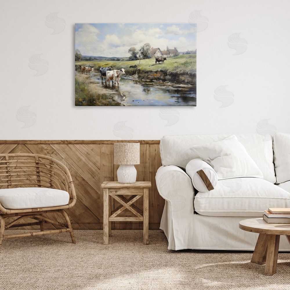 Petal Prints Design Free Roaming Cattle Canvas Wall Art Print in Room