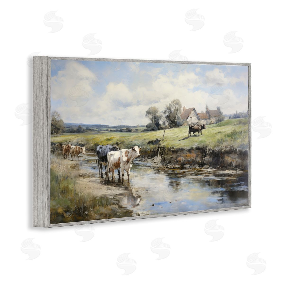 Petal Prints Design Free Roaming Cattle Gray Framed Giclee Wall Art Print