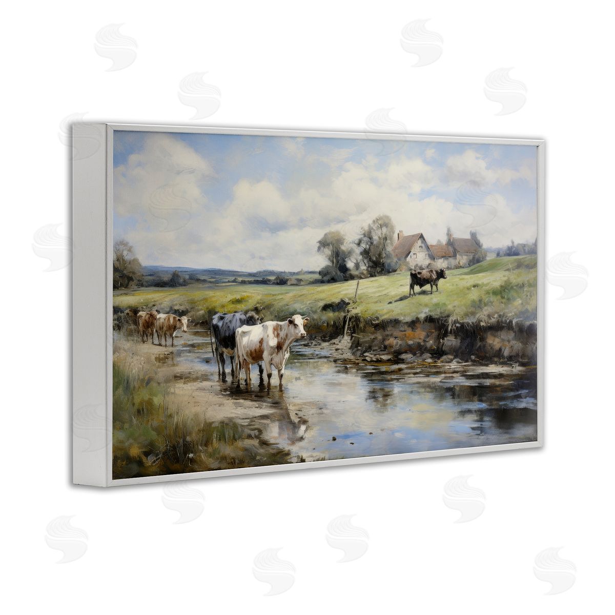 Petal Prints Design Free Roaming Cattle White Framed Giclee Wall Art Print