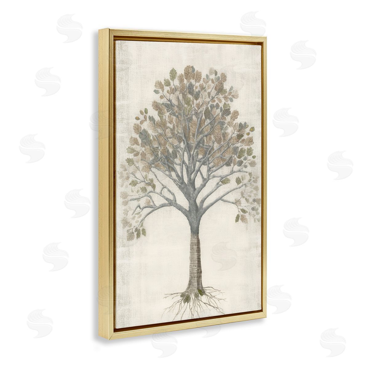 Wise Tree Impression Gold Floating Frame Canvas Wall Art, Home Decor by Petal Prints Design