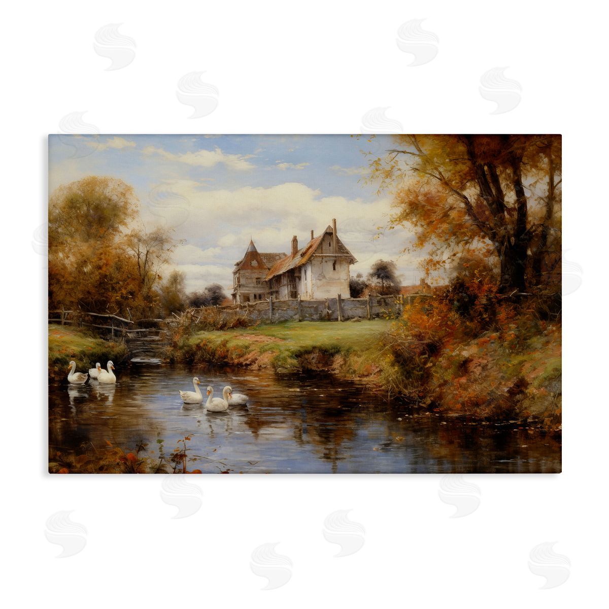 Petal Prints Design Ducks in Cottage River Canvas Wall Art Print