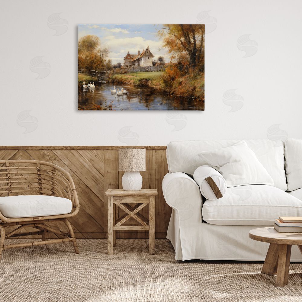 Petal Prints Design Ducks in Cottage River Canvas Wall Art Print in Room