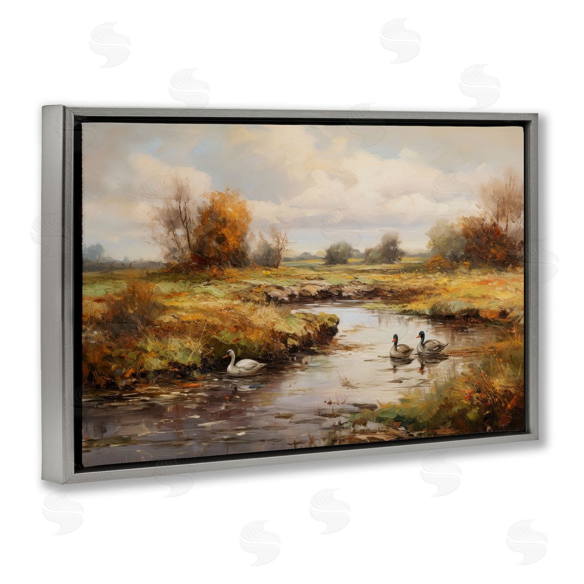 Petal Prints Design Ducky Days Landscape Gray Floating Frame Canvas Wall Art Print