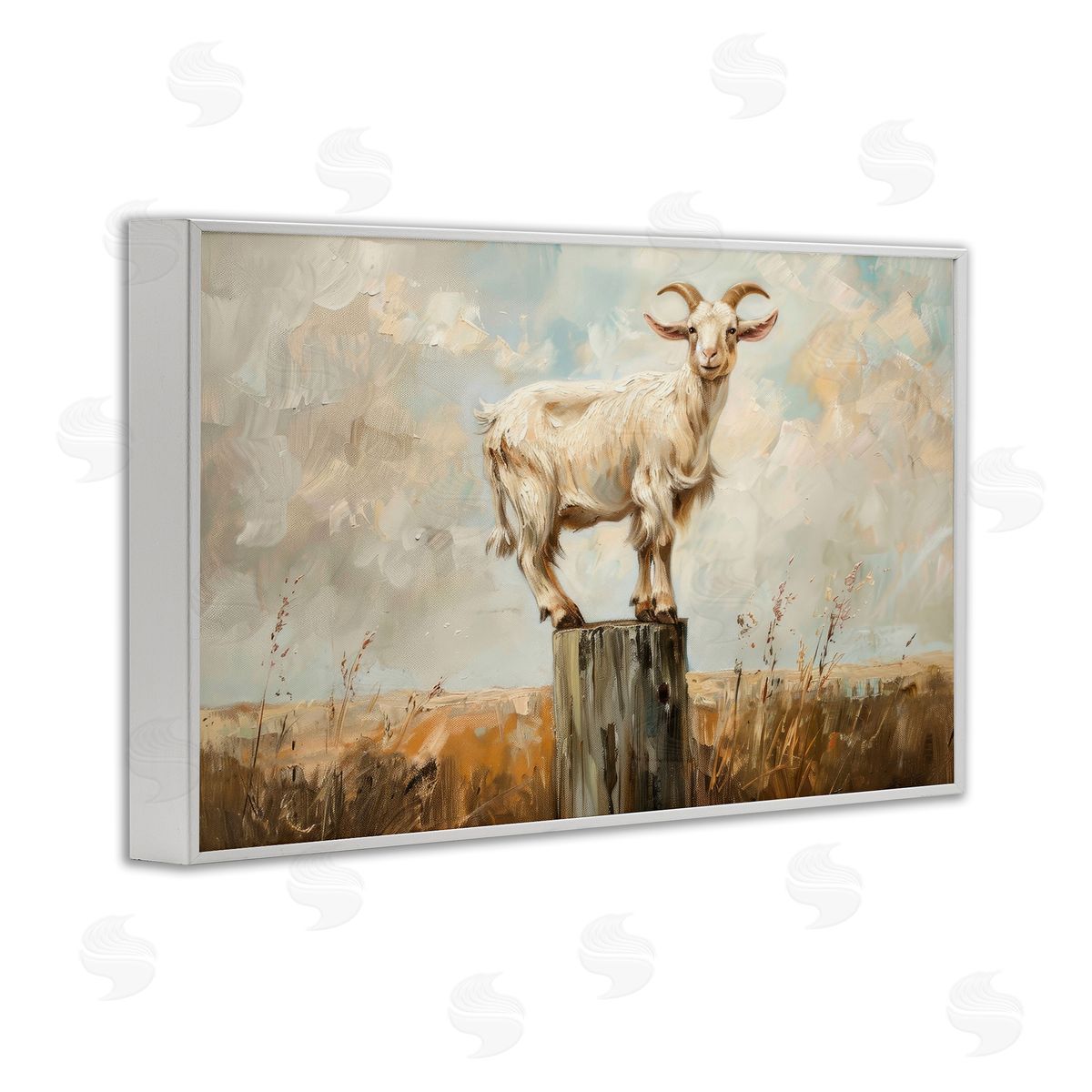 On The Fence Goat White Frame Print Wall Art, Home Decor by Petals Prints Design