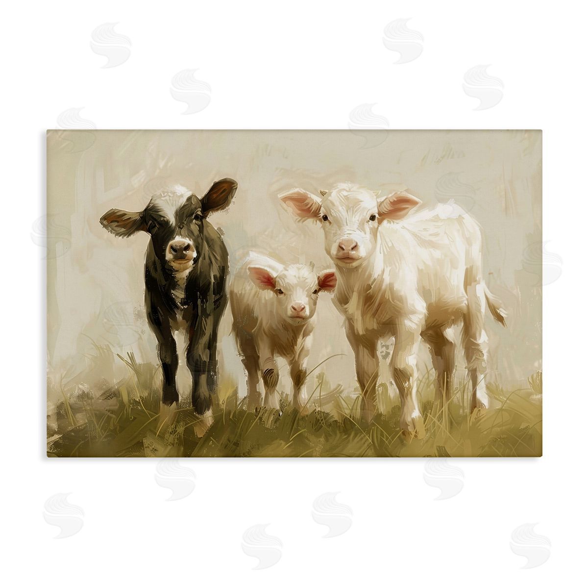 Petal Prints Design Baby Cattle Trio Canvas Wall Art Print