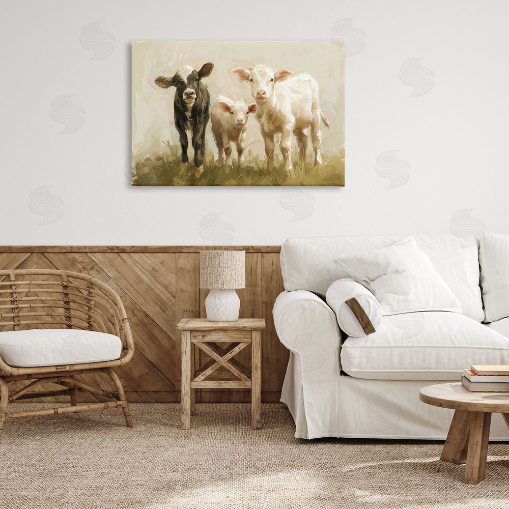 Petal Prints Design Baby Cattle Trio Canvas Wall Art Print in Room