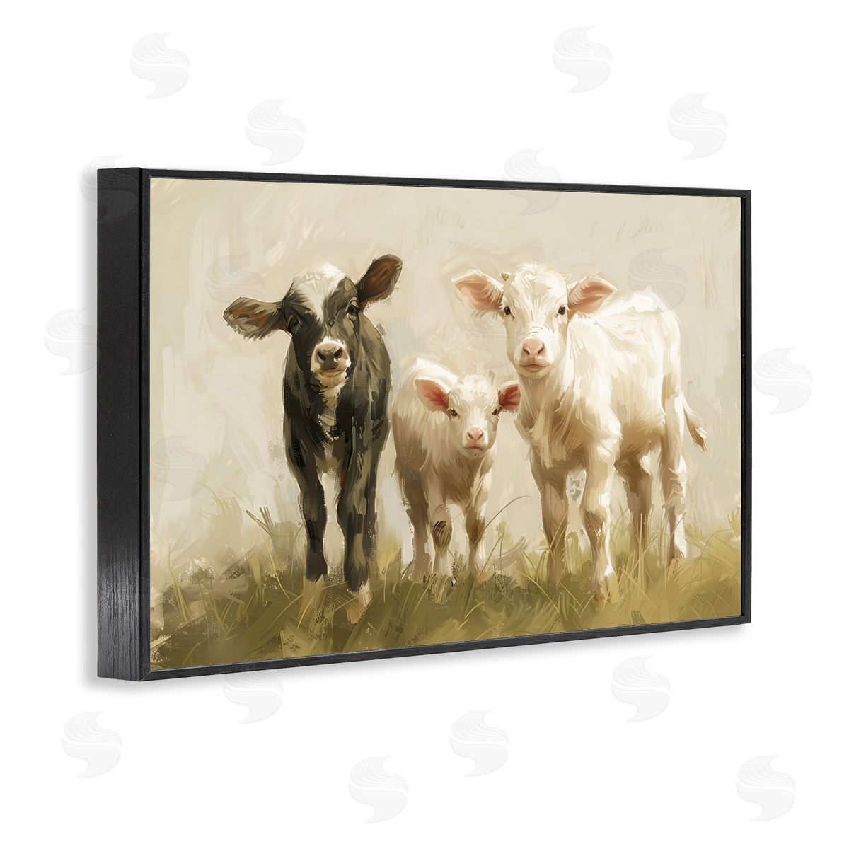 Petal Prints Design Baby Cattle Trio Black Framed Giclee Wall Art Print