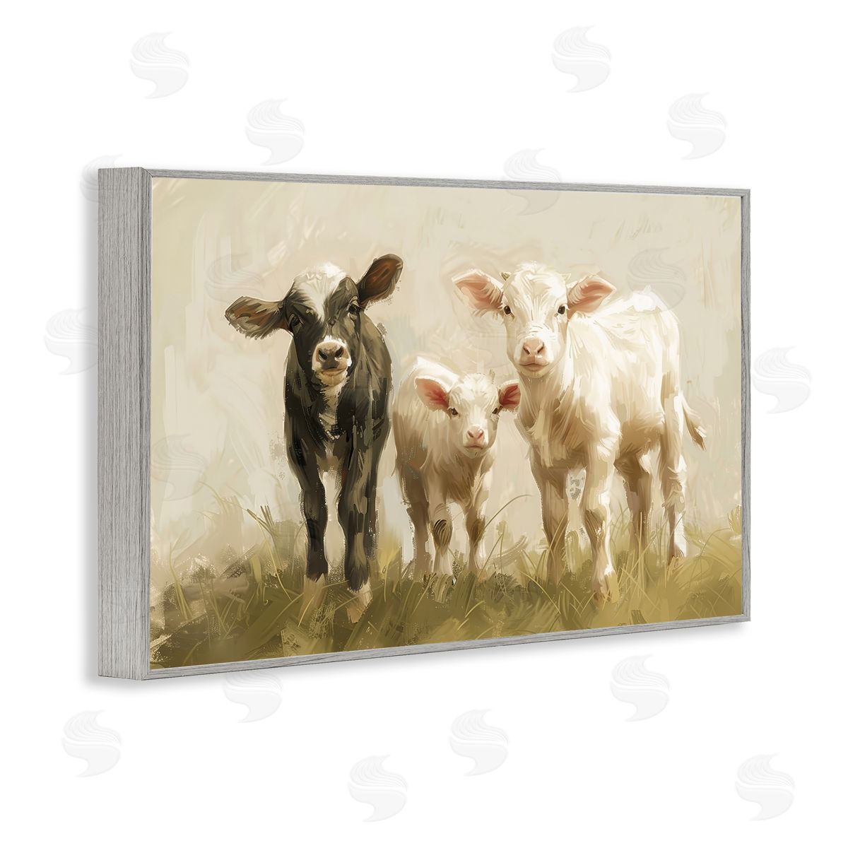 Petal Prints Design Baby Cattle Trio Gray Framed Giclee Wall Art Print