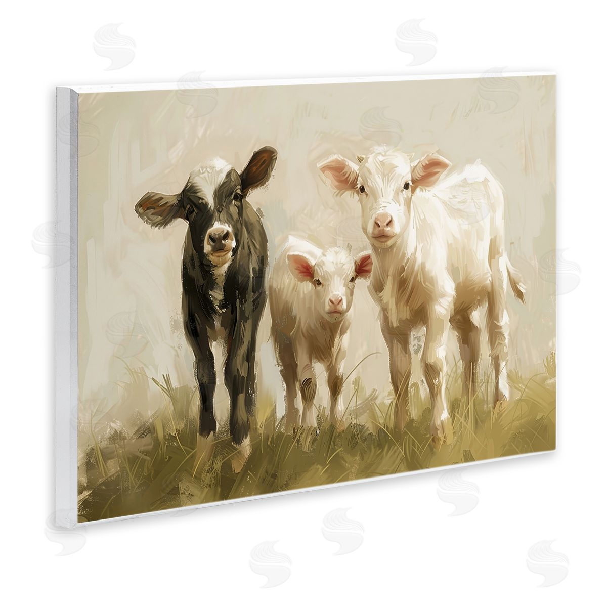 Petal Prints Design Baby Cattle Trio Wooden Wall Plaque Art Print