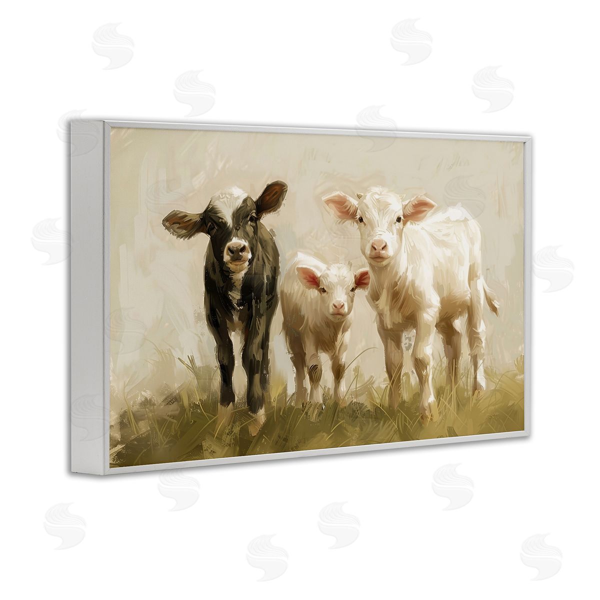 Petal Prints Design Baby Cattle Trio White Framed Giclee Wall Art Print