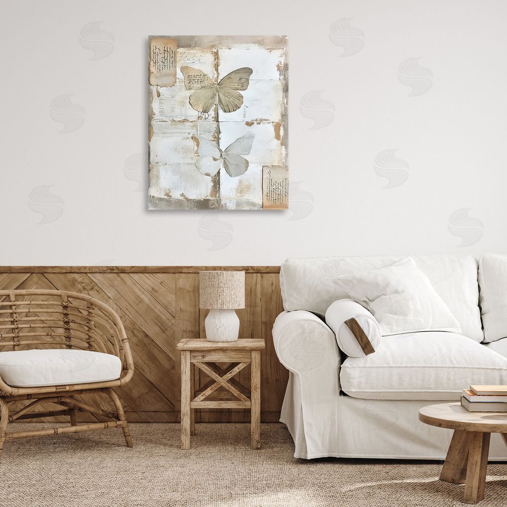 Riley B Vintage Butterfly Collage Canvas Wall Art Print in Room