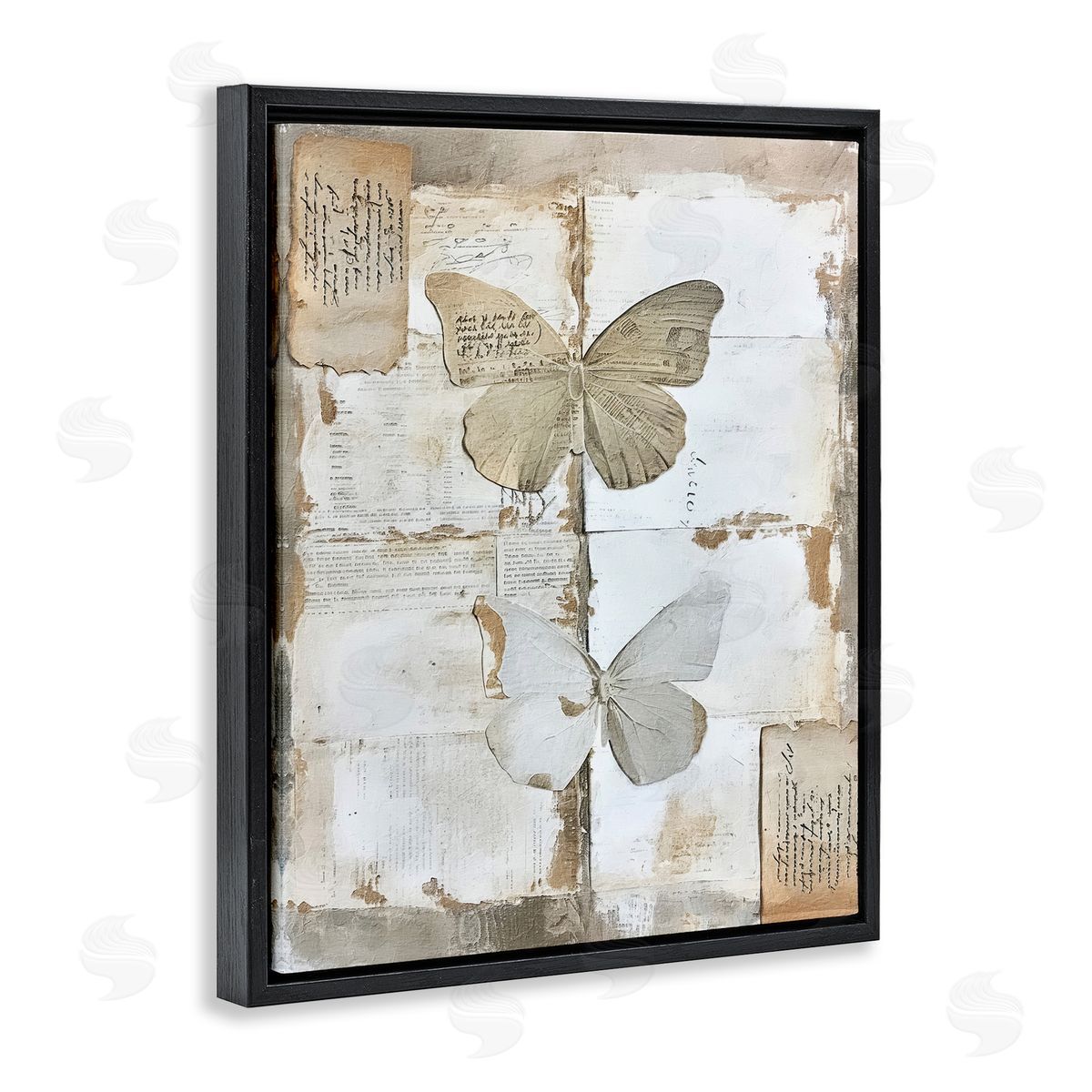Riley B Vintage Butterfly Collage Black Floating Frame Canvas Wall Art Print
