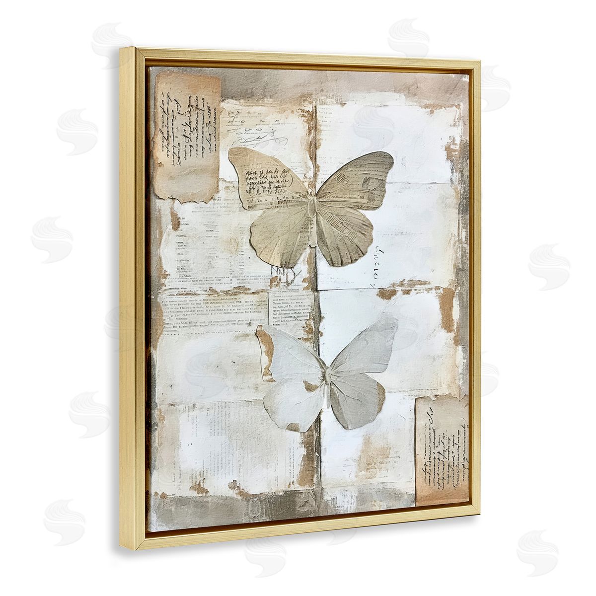 Riley B Vintage Butterfly Collage Gold Floating Frame Canvas Wall Art Print