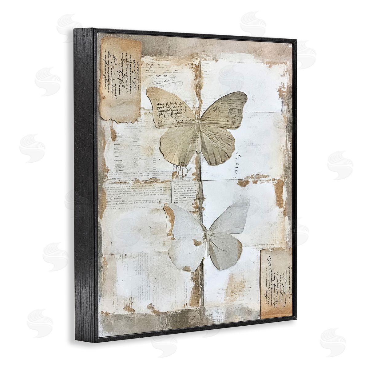 Riley B Vintage Butterfly Collage Black Framed Giclee Wall Art Print