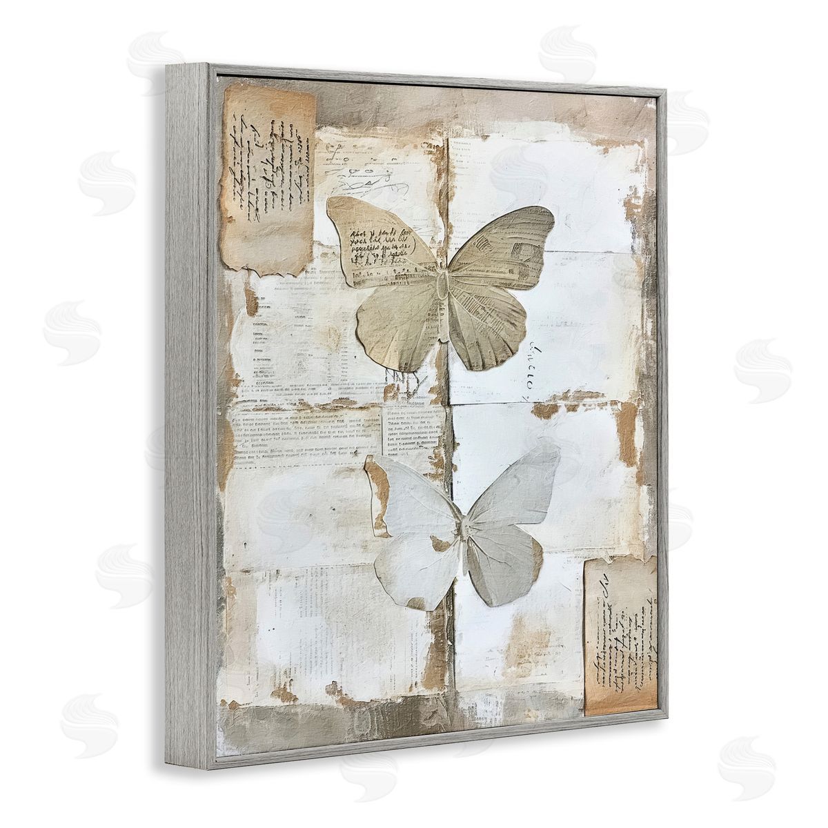 Riley B Vintage Butterfly Collage Gray Framed Giclee Wall Art Print