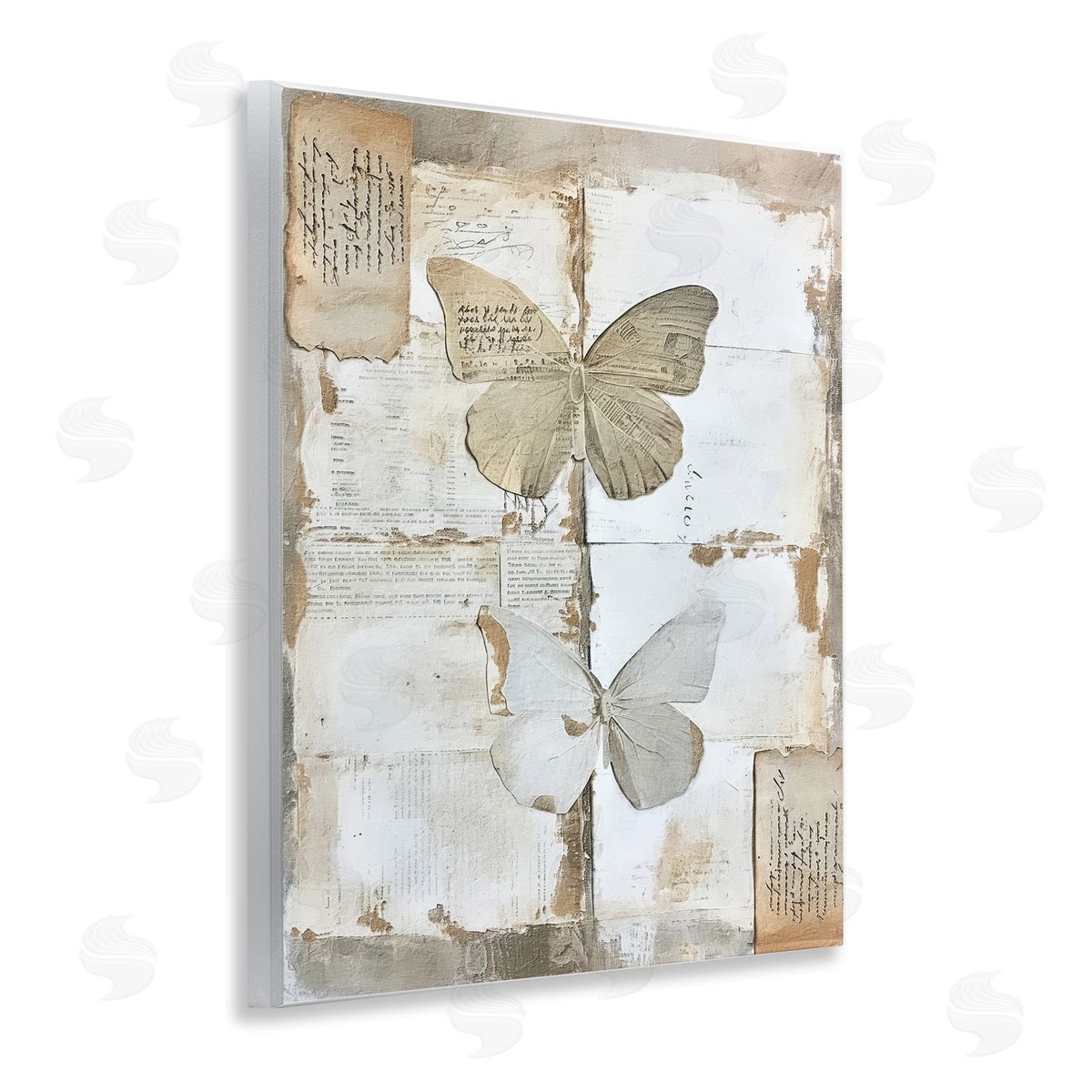 Riley B Vintage Butterfly Collage Wooden Wall Plaque Art Print