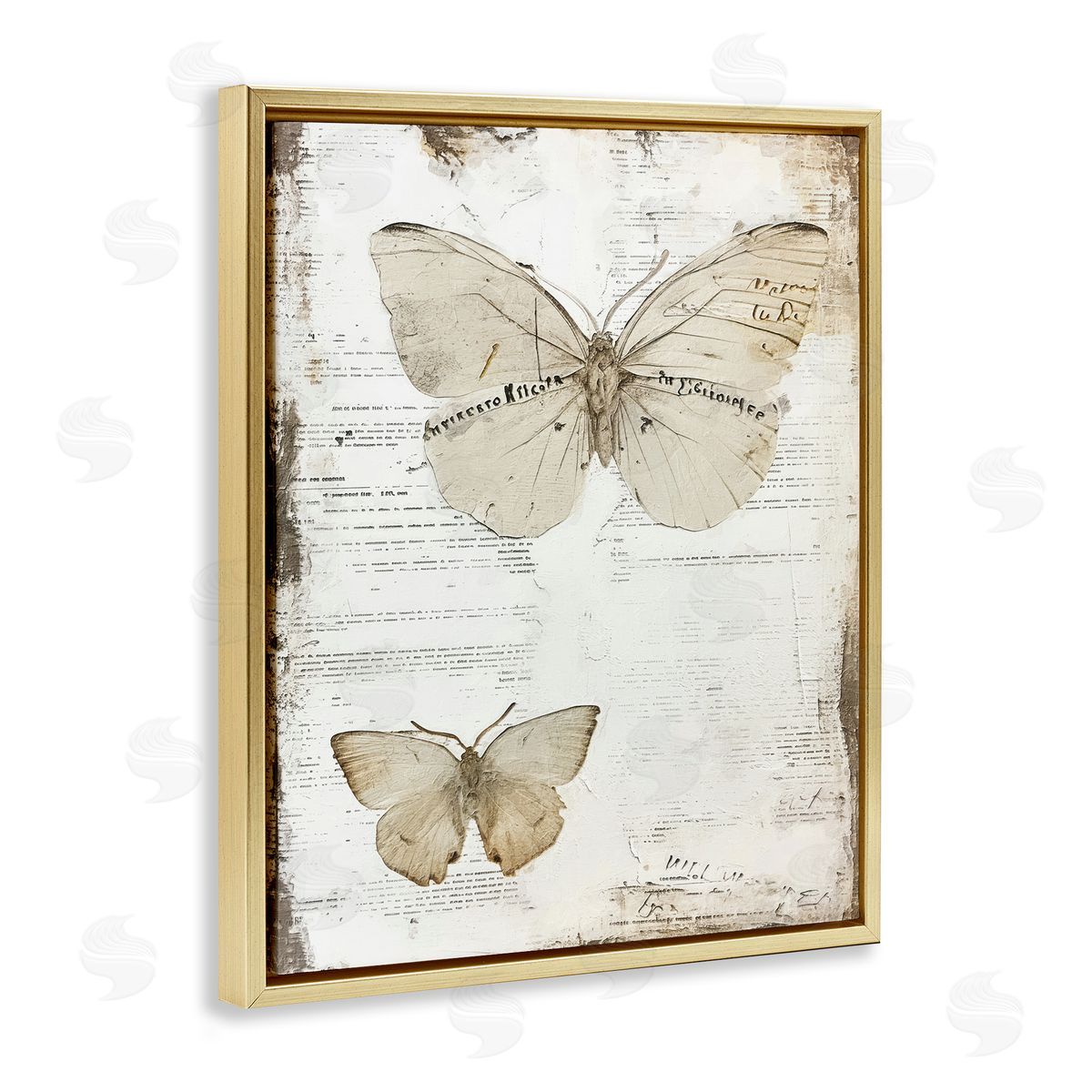 Riley B Butterfly Journal Collage Gold Floating Frame Canvas Wall Art Print
