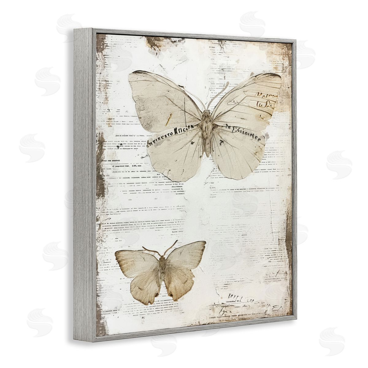 Riley B Butterfly Journal Collage Gray Framed Giclee Wall Art Print
