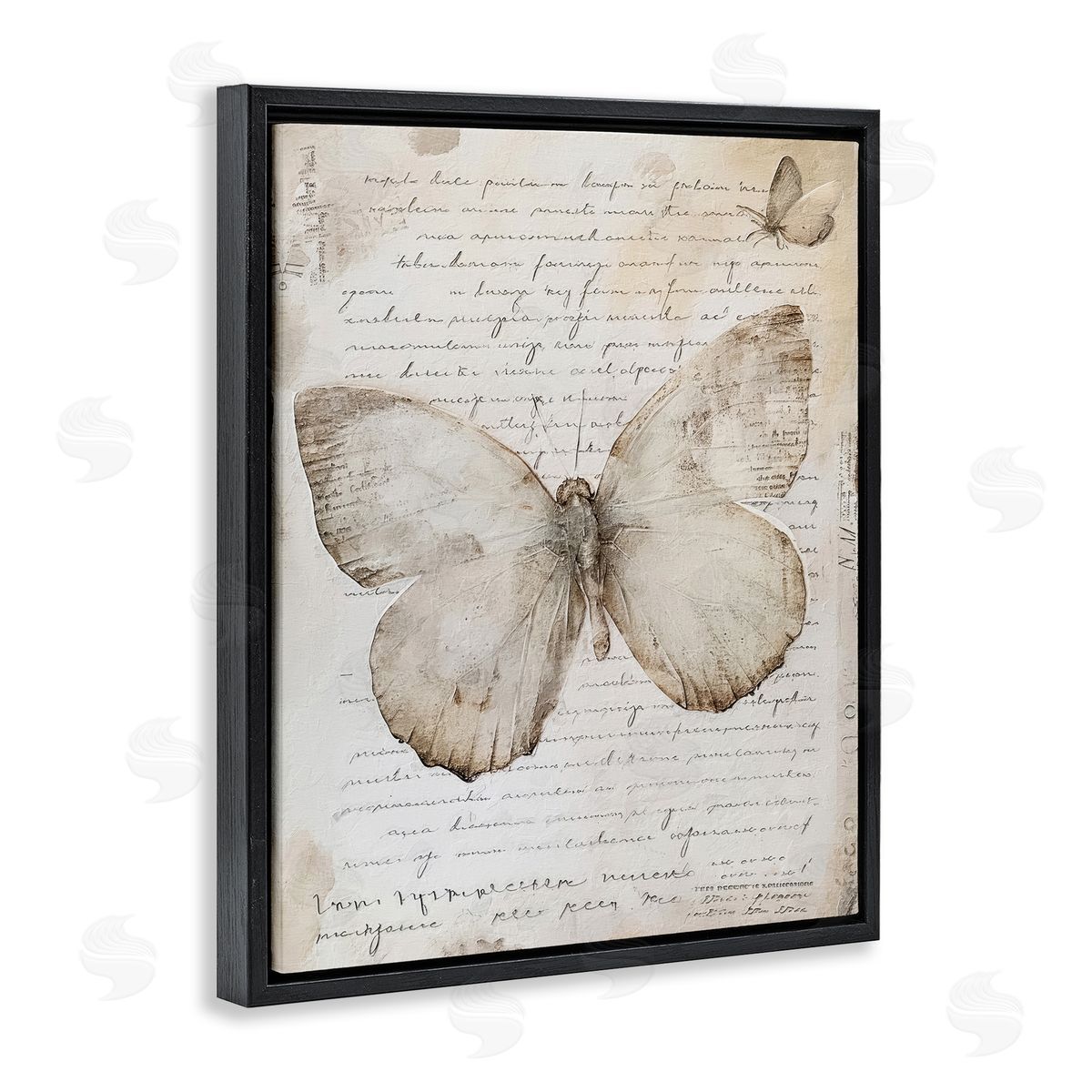 Riley B Butterfly & Vintage Cursive Black Floating Frame Canvas Wall Art Print