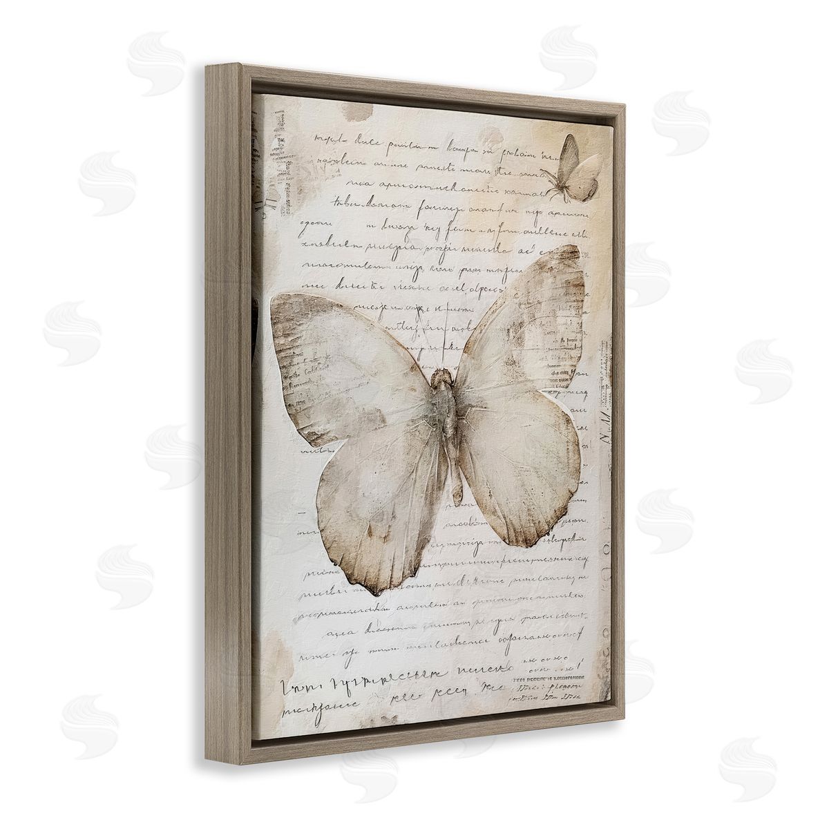 Riley B Butterfly & Vintage Cursive Brown Floating Frame Canvas Wall Art Print