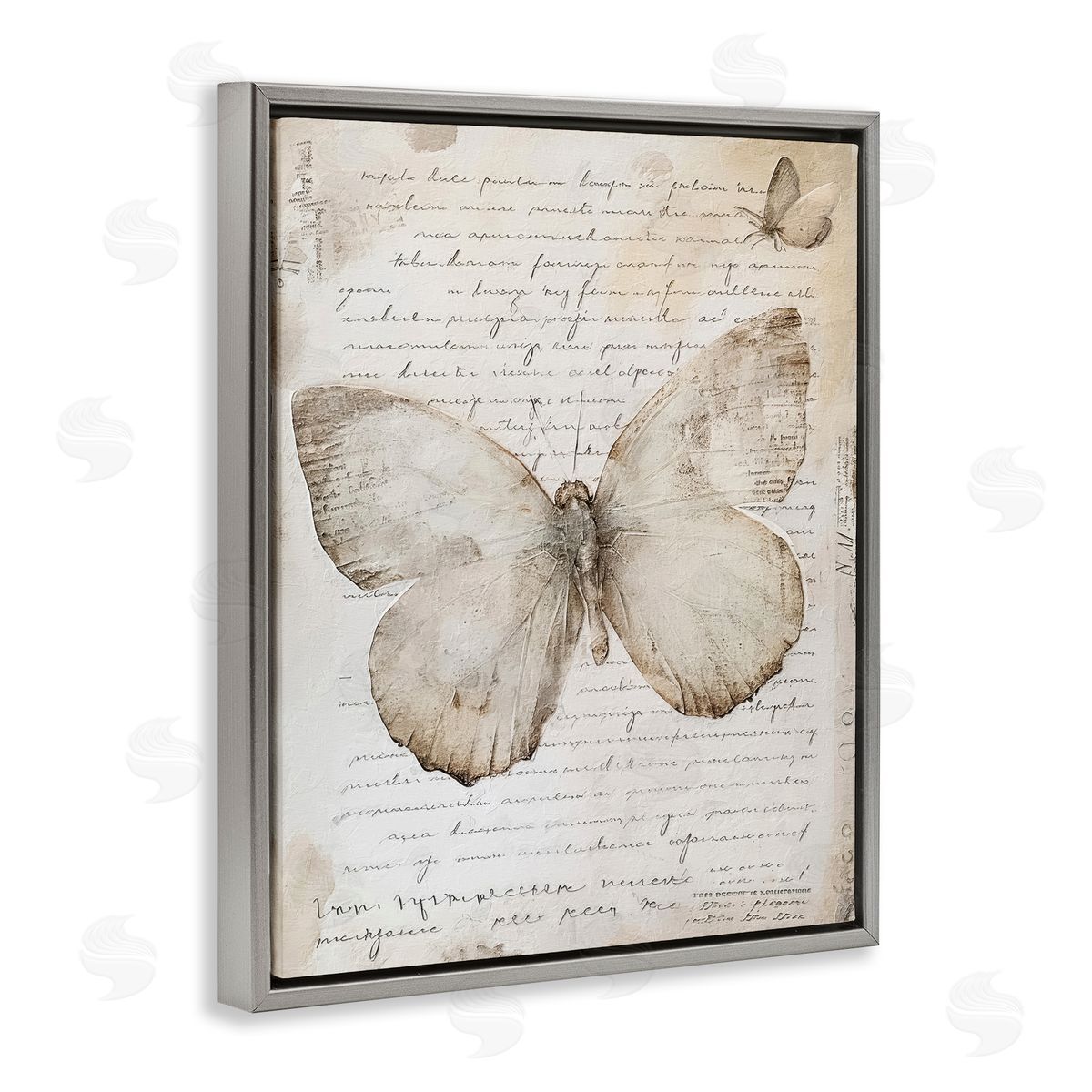 Riley B Butterfly & Vintage Cursive Gray Floating Frame Canvas Wall Art Print