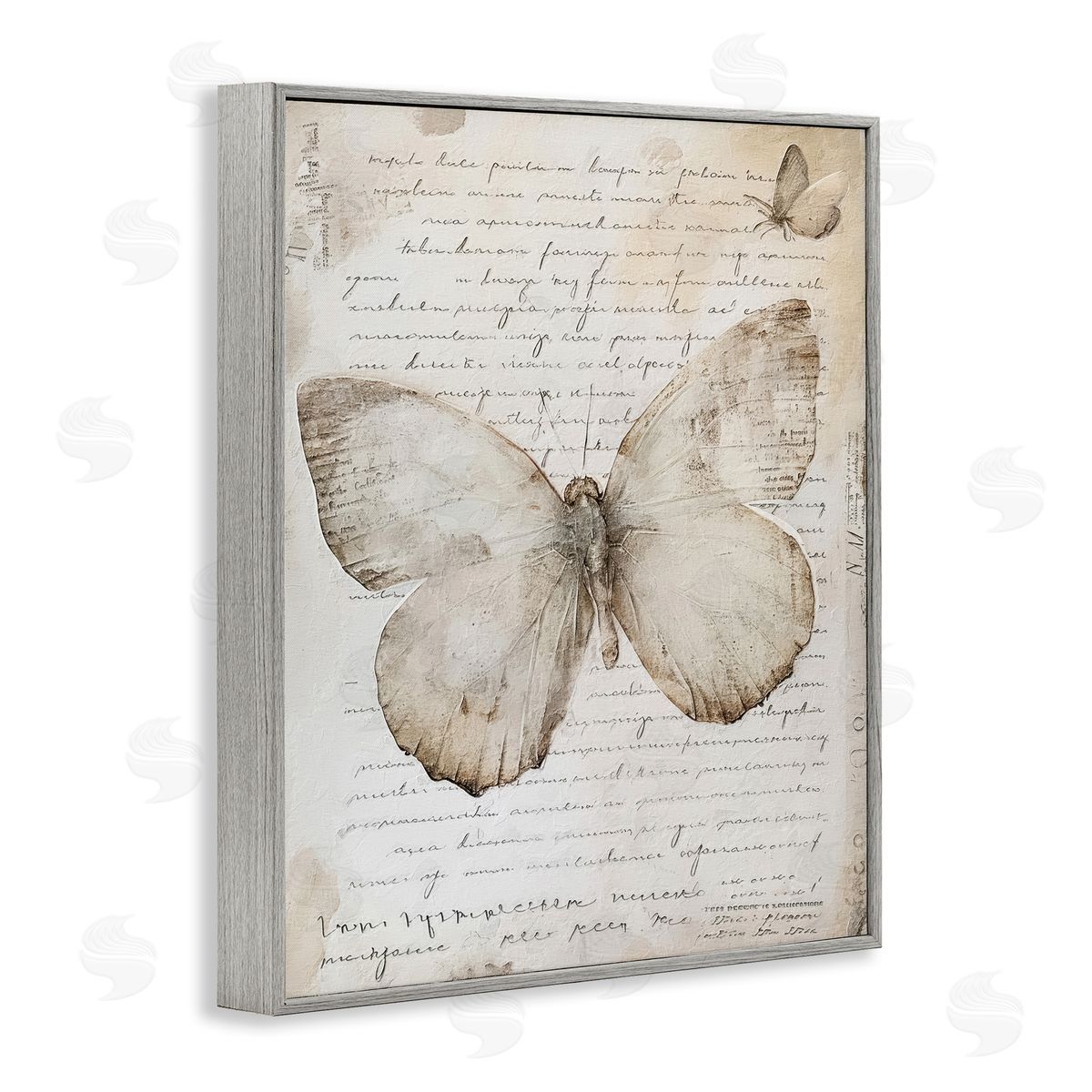 Riley B Butterfly & Vintage Cursive Gray Framed Giclee Wall Art Print