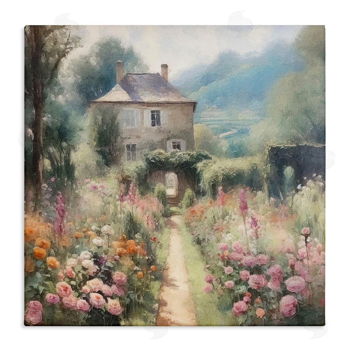 Blooming Cottage Path Canvas Wall Art, Home Decor by RileyB