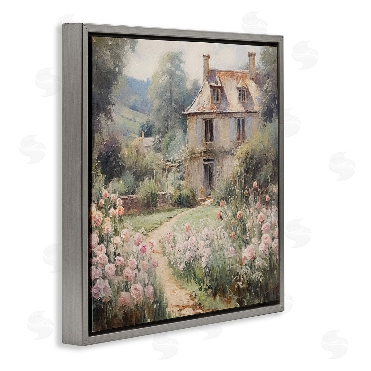 French Garden Cottage Grey Floating Frame Canvas Wall Art, Home Decor by RileyB