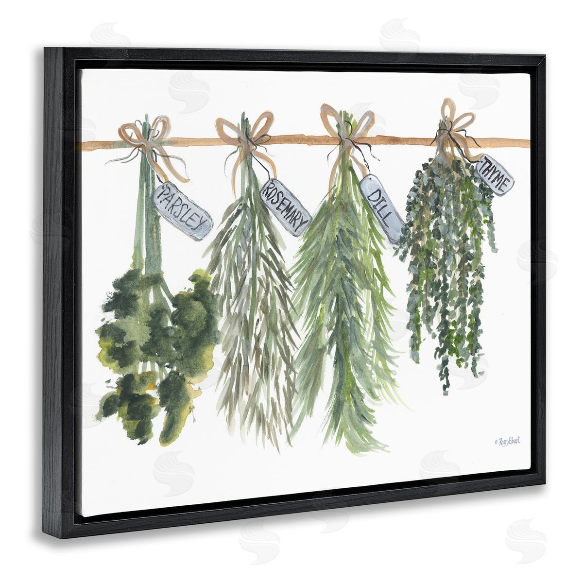 Hanging Kitchen Herbs Black Floating Frame Canvas Wall Art, Home Decor by Roy Ebert