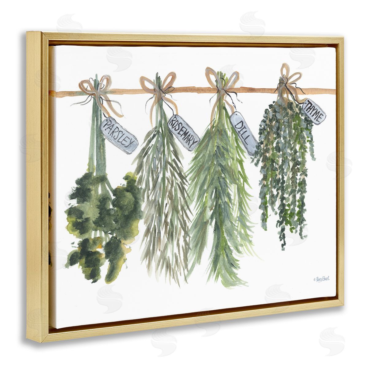 Hanging Kitchen Herbs Gold Floating Frame Canvas Wall Art, Home Decor by Roy Ebert
