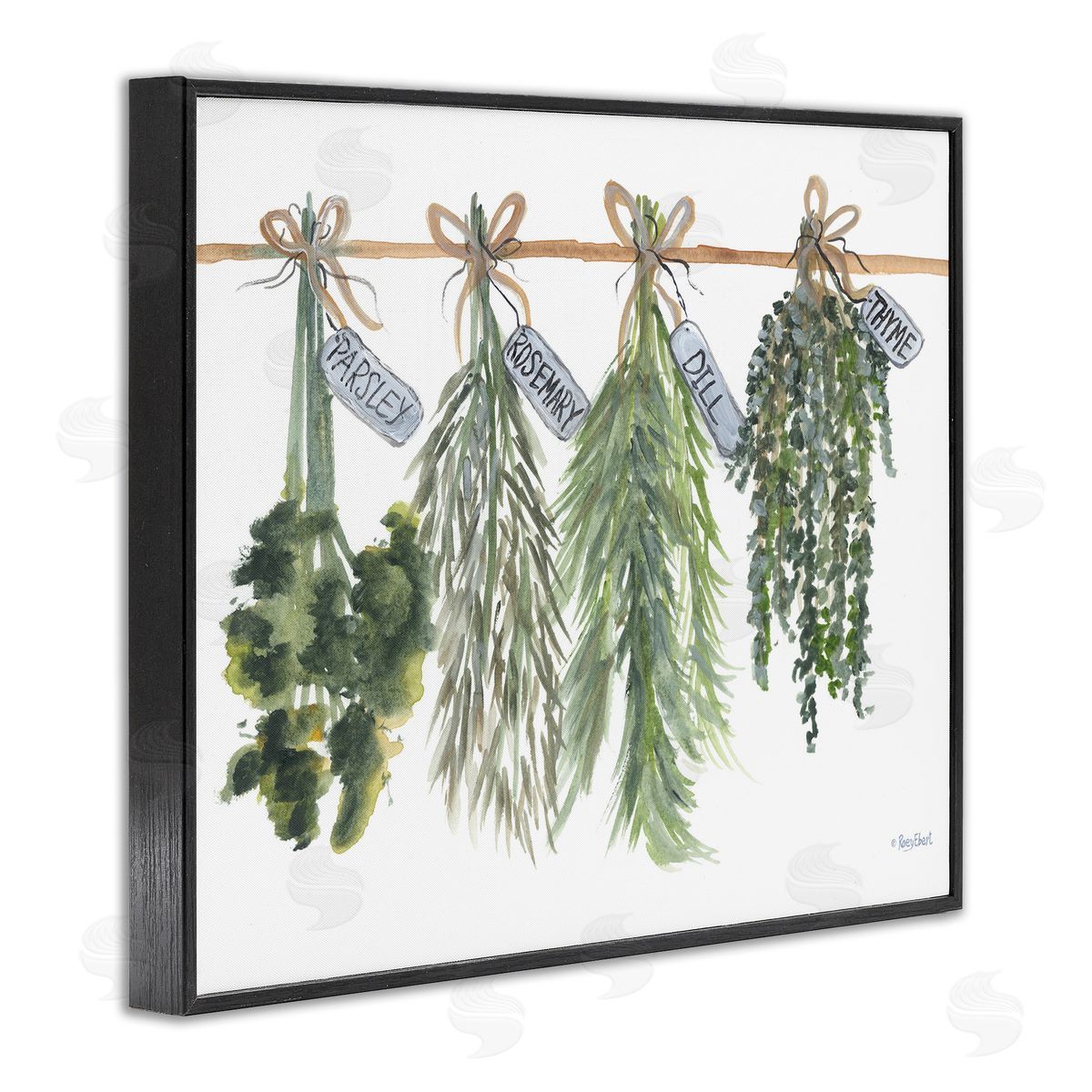 Hanging Kitchen Herbs Black Frame Print Wall Art, Home Decor by Roy Ebert