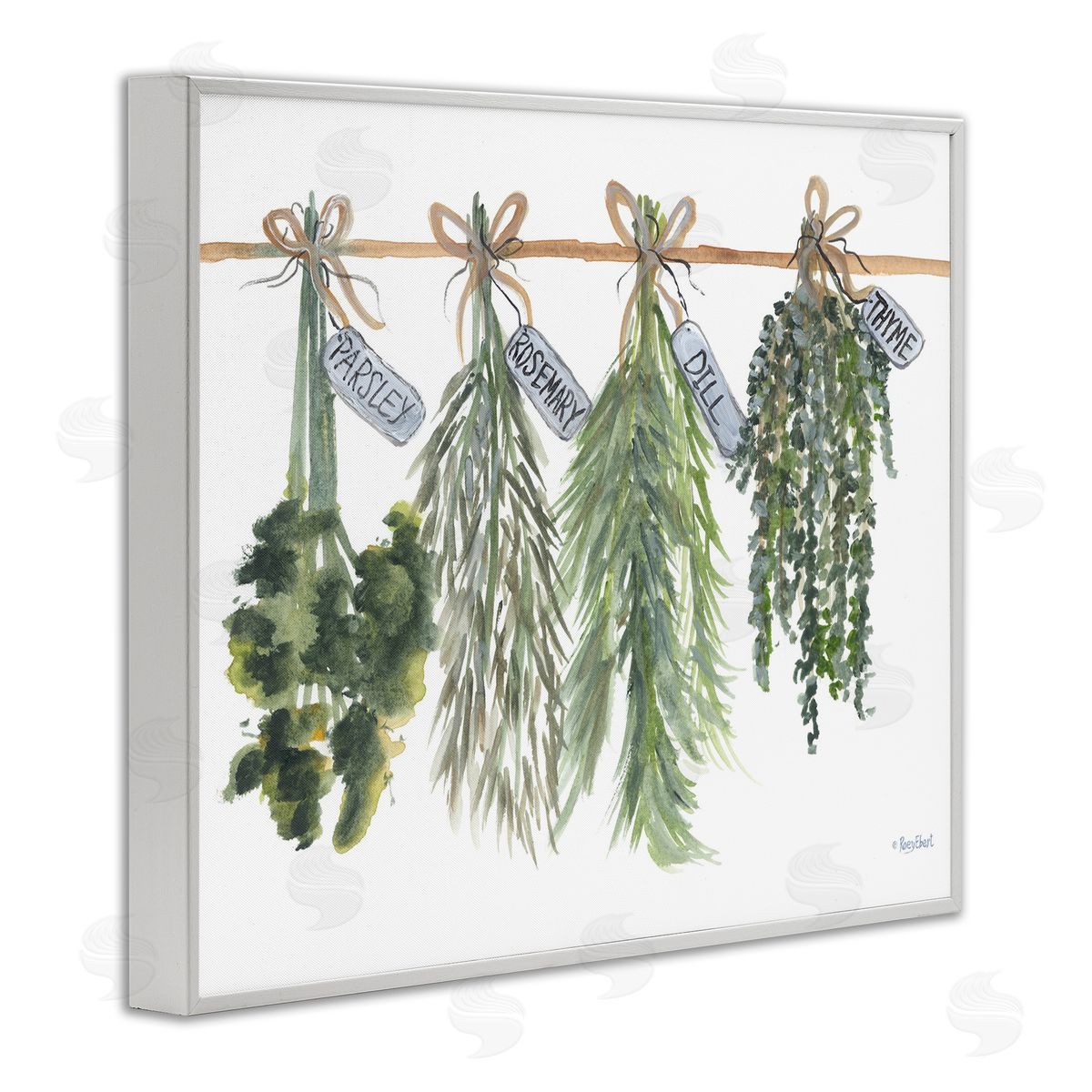 Hanging Kitchen Herbs White Frame Print Wall Art, Home Decor by Roy Ebert