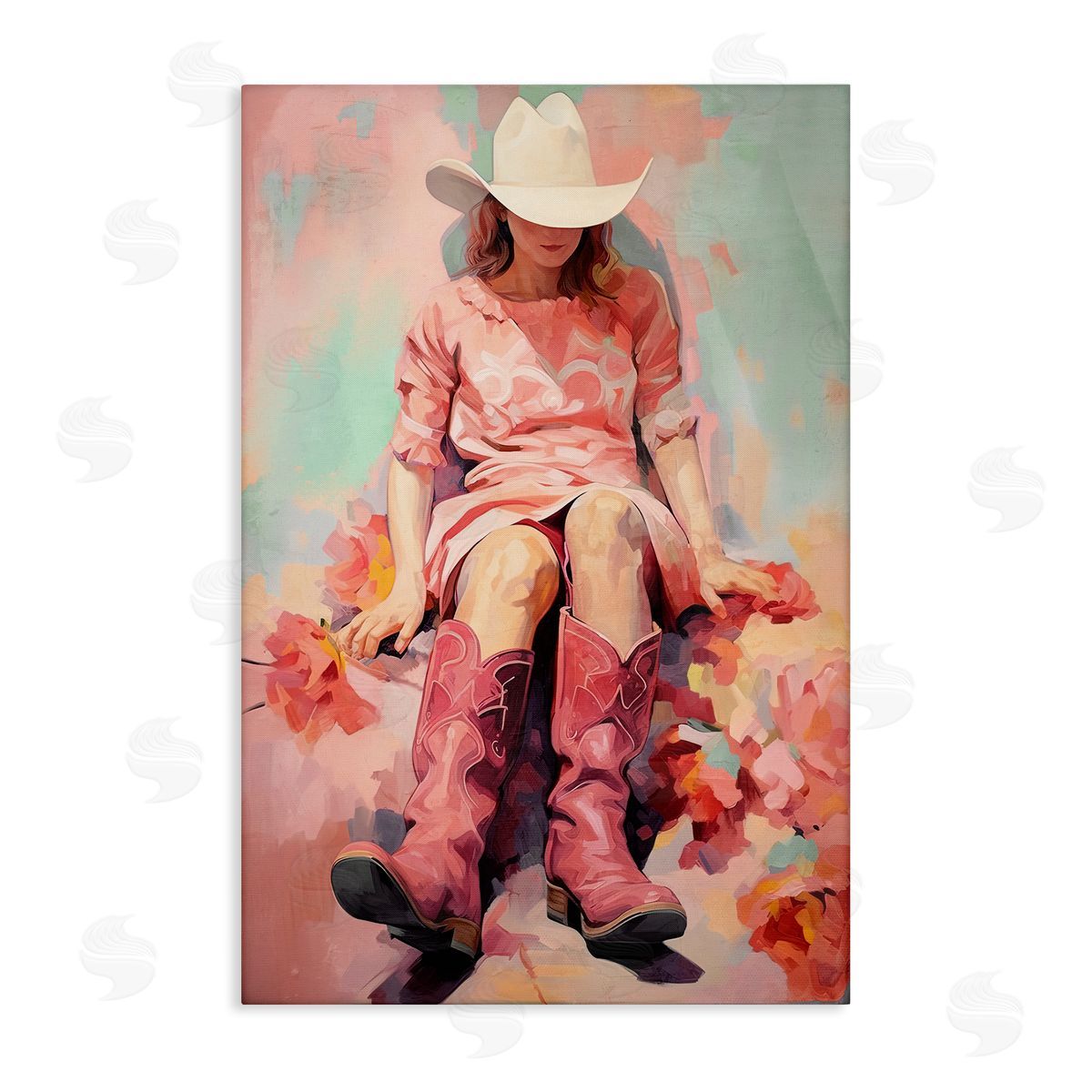 Cowgirl and Soft Florals Canvas Wall Art, Home Decor by Sasha