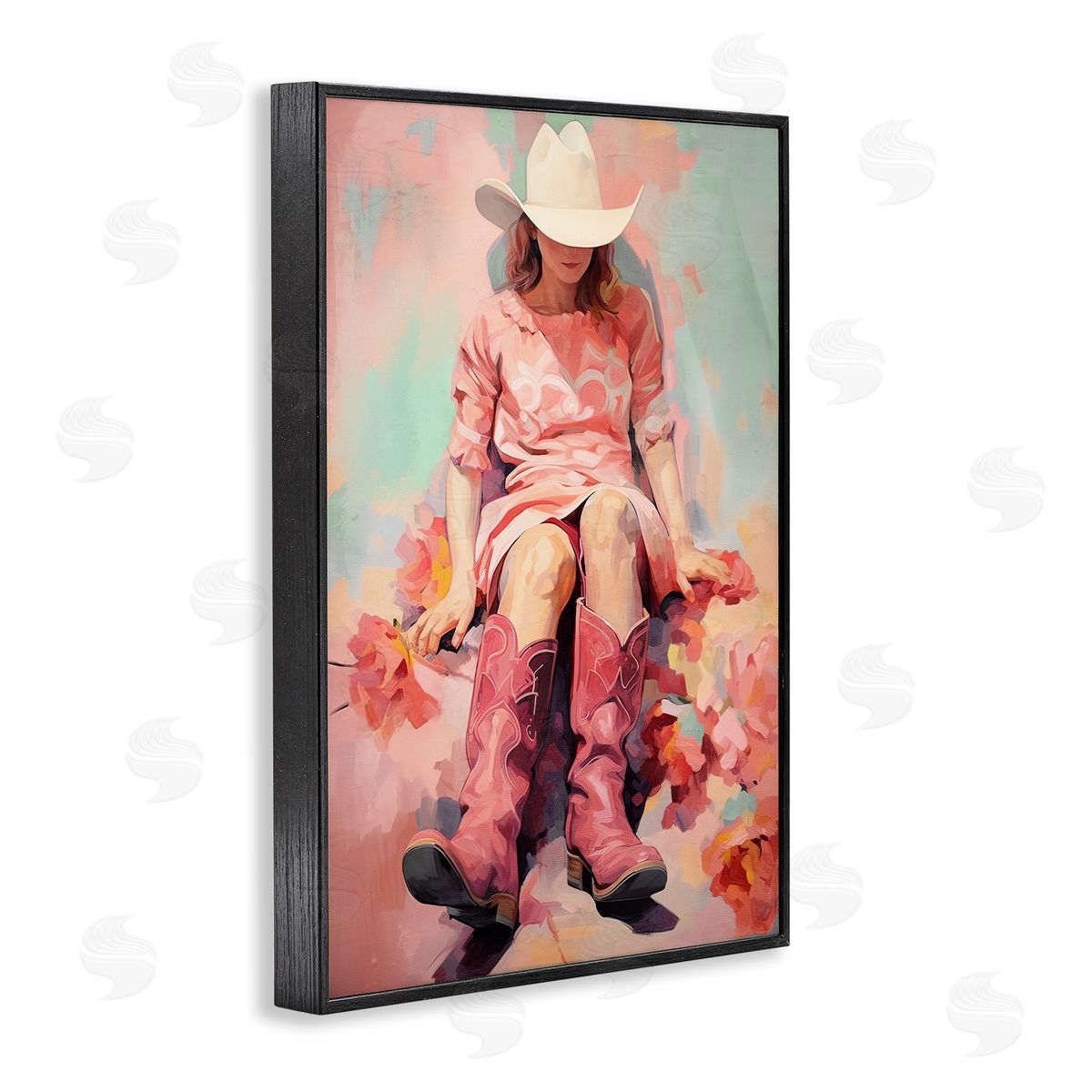 Cowgirl and Soft Florals Black Frame Print Wall Art, Home Decor by Sasha