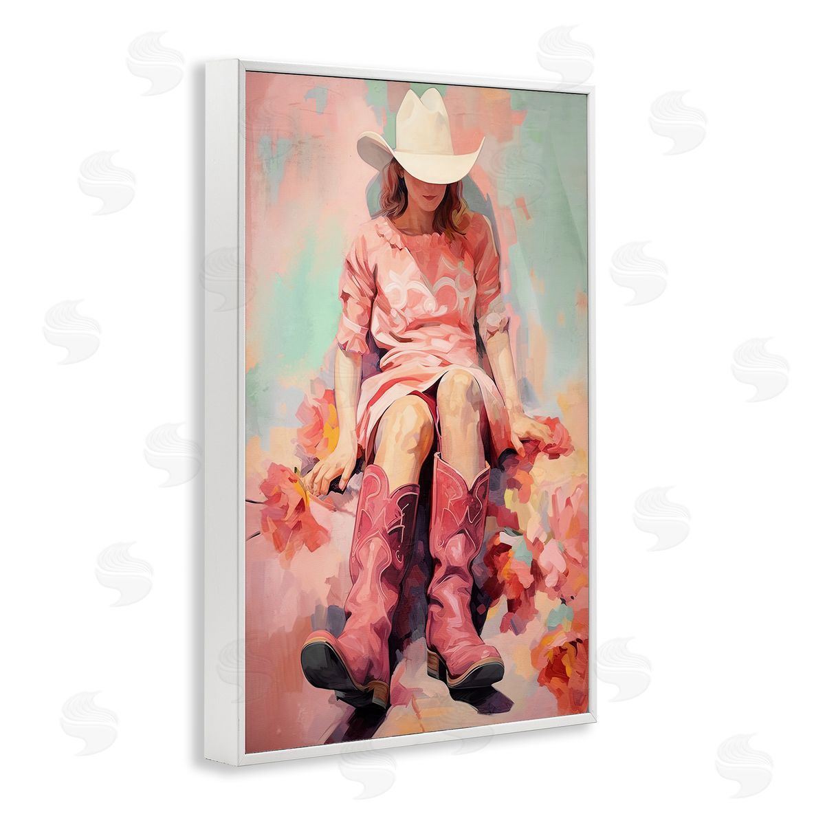 Cowgirl and Soft Florals White Frame Print Wall Art, Home Decor by Sasha