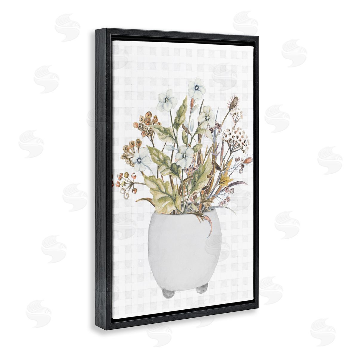 Soft Potted Wildflowers Black Floating Frame Canvas Wall Art, Home Decor by Janice Gaynor