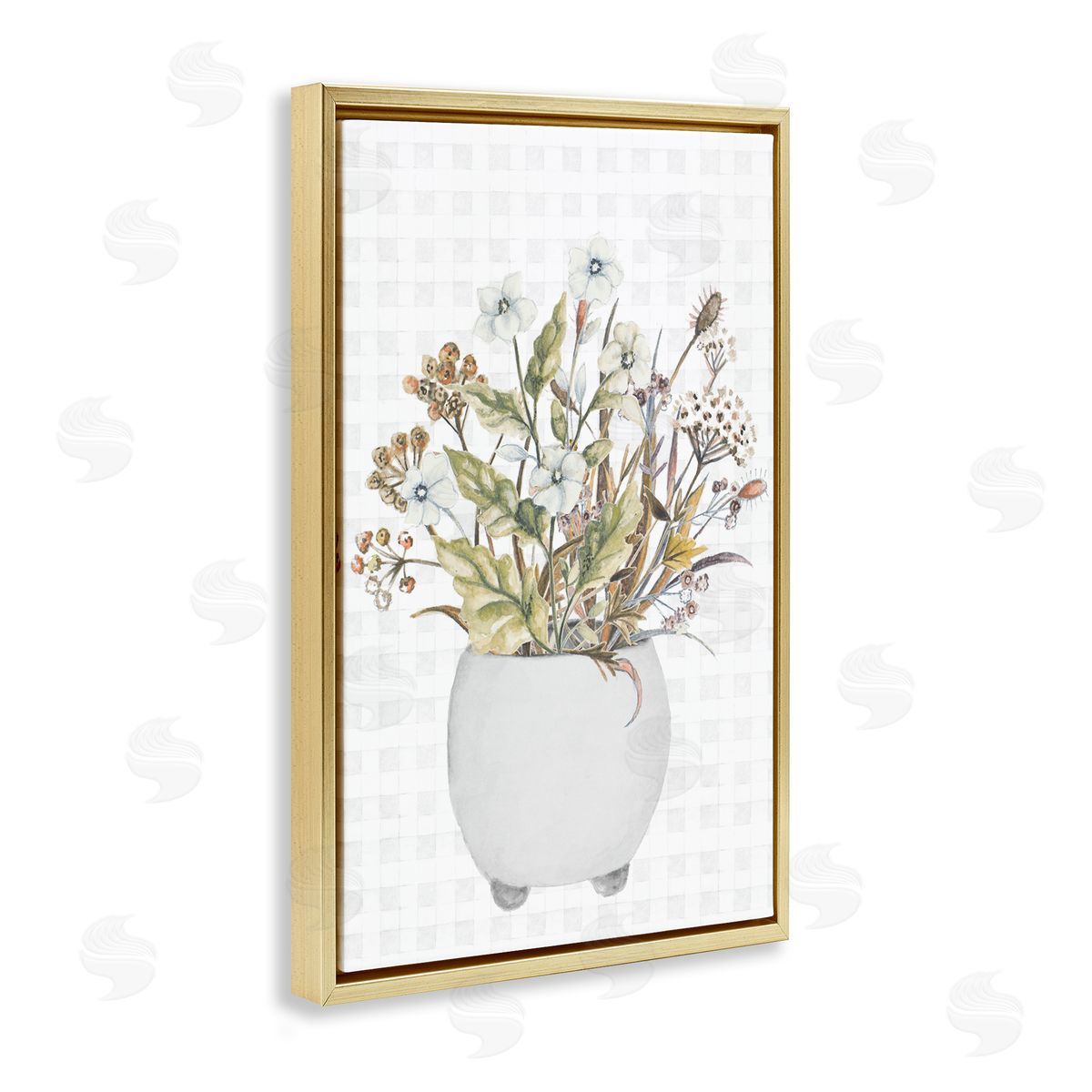 Soft Potted Wildflowers Gold Floating Frame Canvas Wall Art, Home Decor by Janice Gaynor