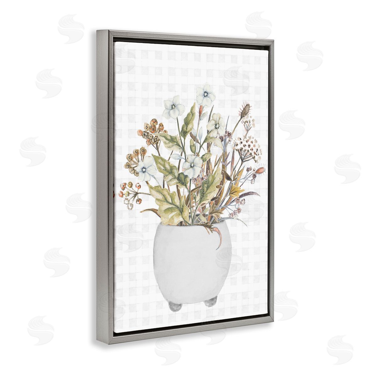 Soft Potted Wildflowers Grey Floating Frame Canvas Wall Art, Home Decor by Janice Gaynor