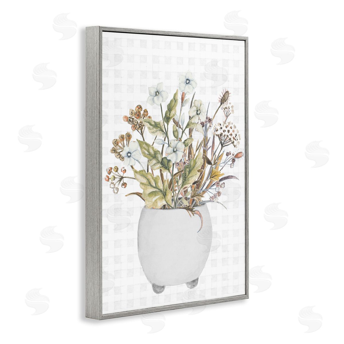 Soft Potted Wildflowers Grey Frame Print Wall Art, Home Decor by Janice Gaynor