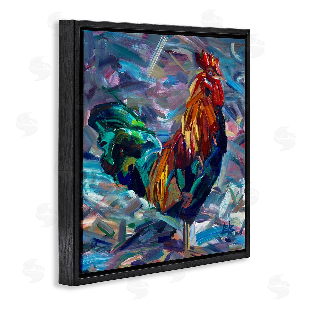 Abstract Crosshatch Rooster Black Floating Frame Canvas Wall Art, Home Decor by Borcherding