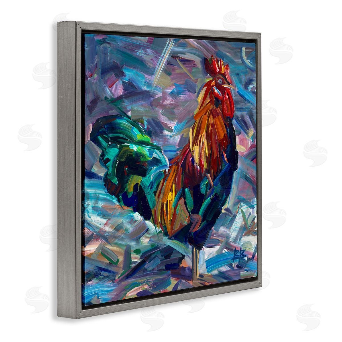Abstract Crosshatch Rooster Grey Floating Frame Canvas Wall Art, Home Decor by Borcherding