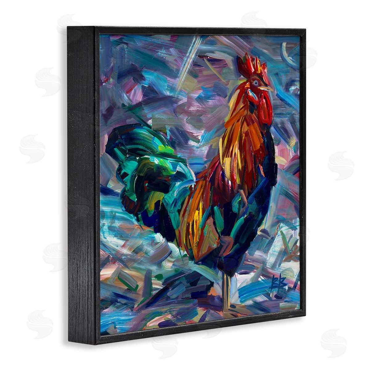 Abstract Crosshatch Rooster Black Frame Print Wall Art, Home Decor by Borcherding