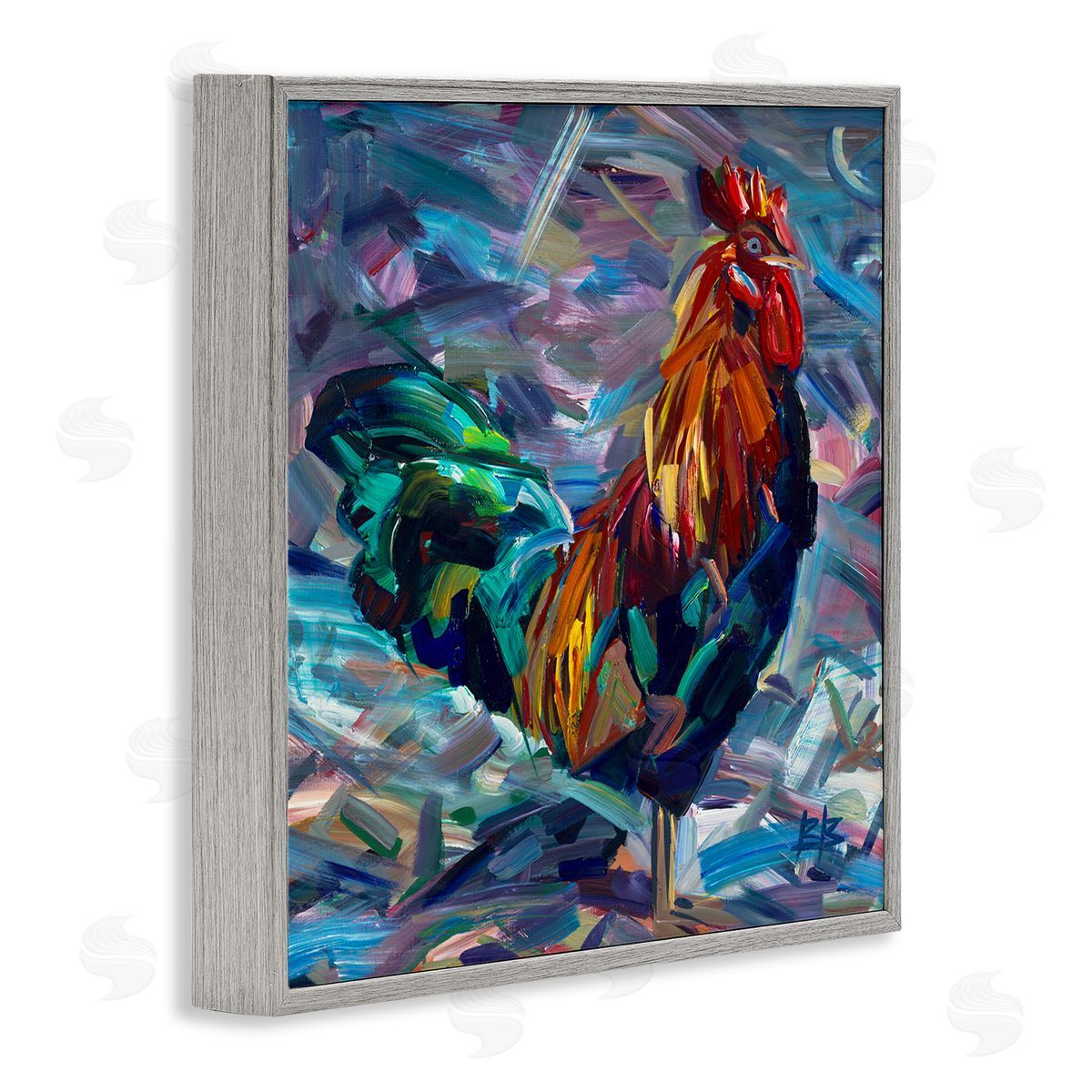 Abstract Crosshatch Rooster Grey Frame Print Wall Art, Home Decor by Borcherding
