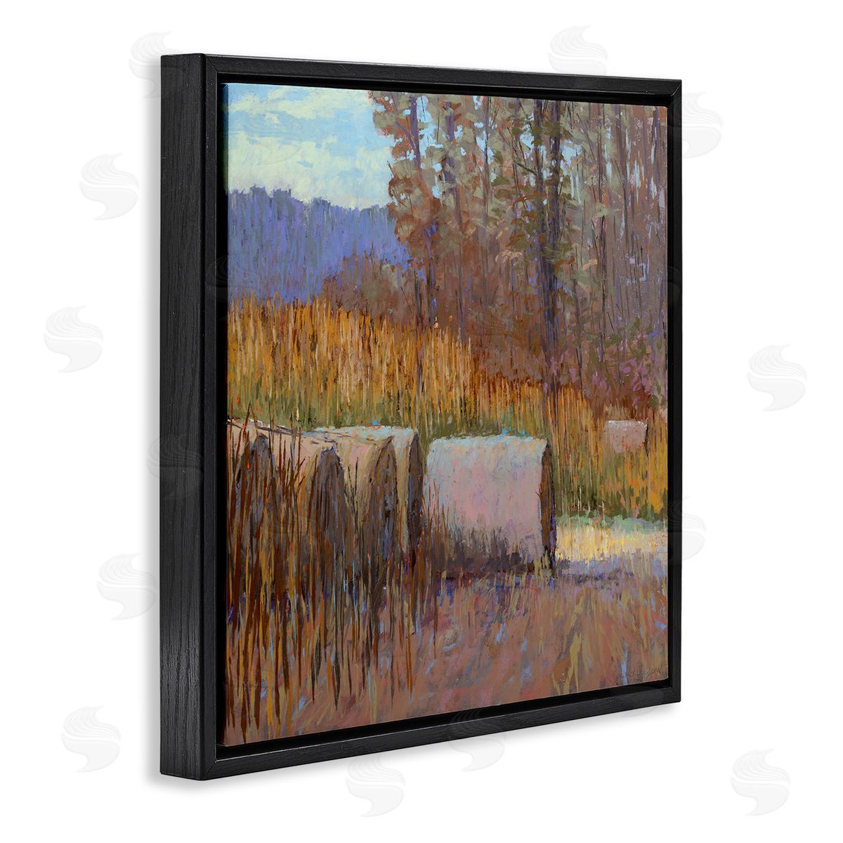 Country Hay Bales Black Floating Frame Canvas Wall Art, Home Decor by Carol Strock Wasson