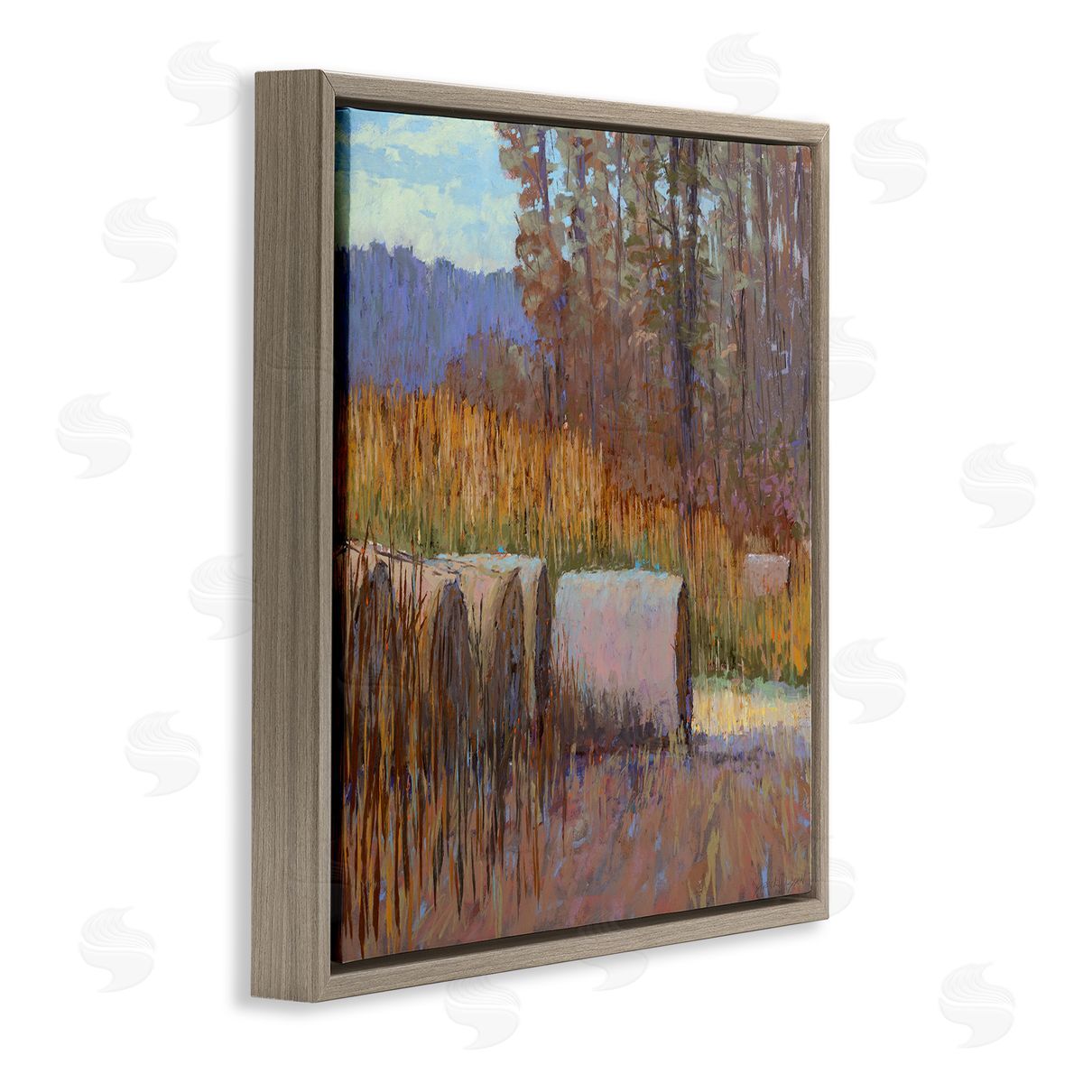 Country Hay Bales Brown Floating Frame Canvas Wall Art, Home Decor by Carol Strock Wasson