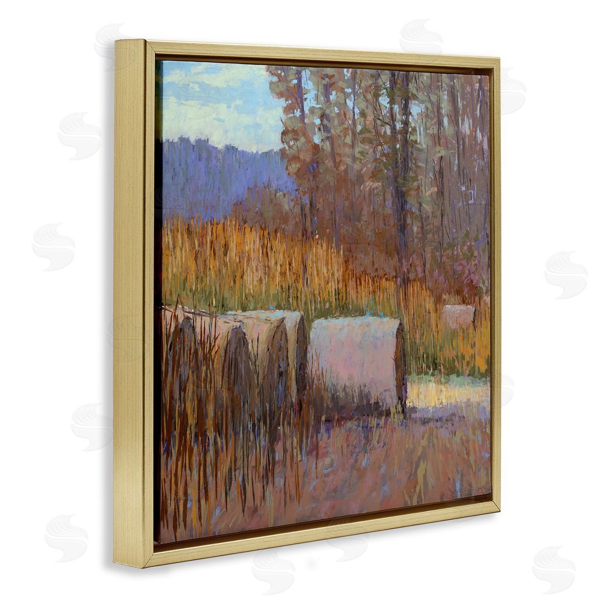 Country Hay Bales Gold Floating Frame Canvas Wall Art, Home Decor by Carol Strock Wasson